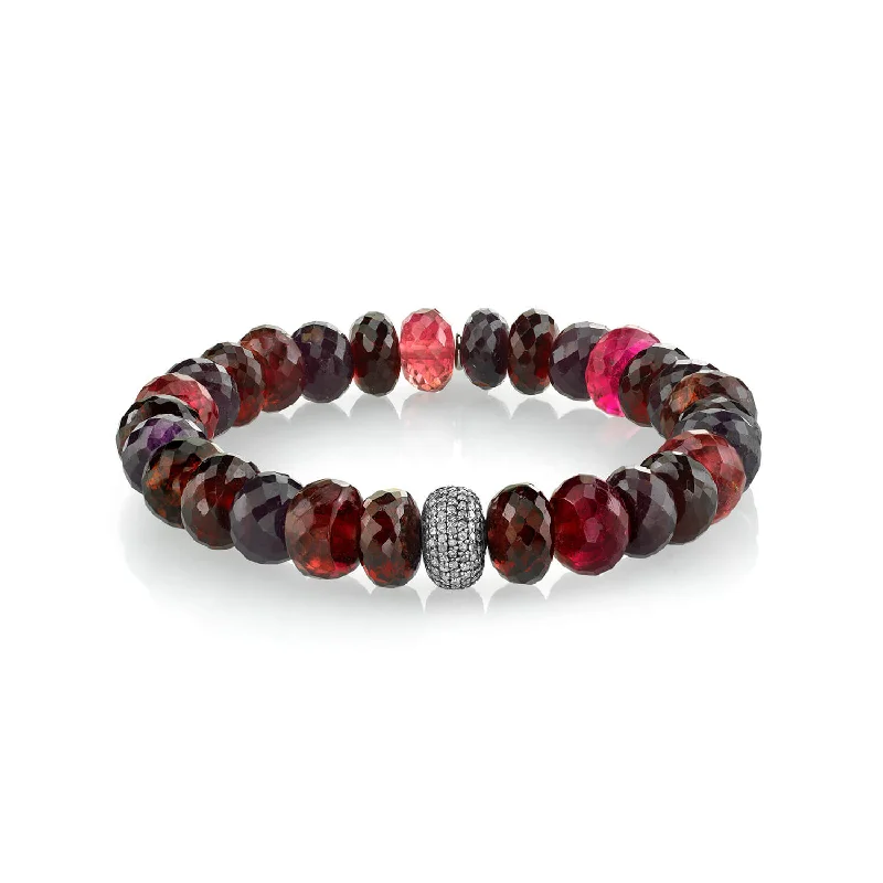 Ladies Bracelets Cloud Band-Red Garnet Ruby Tourmaline Bead Bracelet with Diamond Donut - 10mm  B0001885