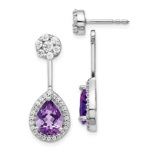 Red Earrings -14KT 1.70 CTW AMETHYST & 0.63 CTW DIAMOND PEAR HALO EARRINGS