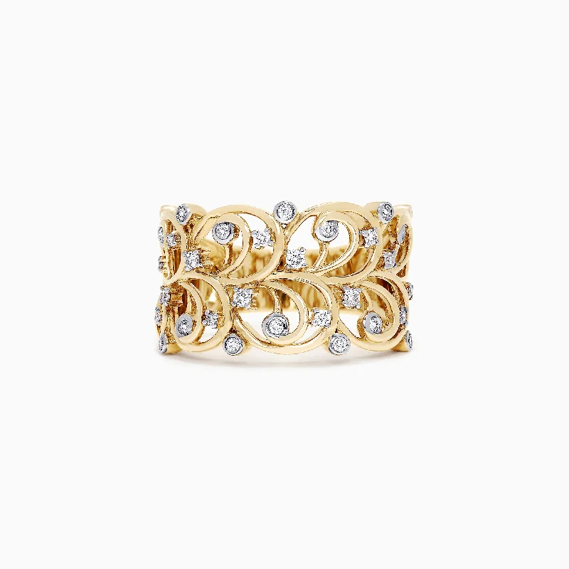 Polished Rings -D'Oro 14K Yellow Gold Diamond Vine Ring, 0.26 TCW