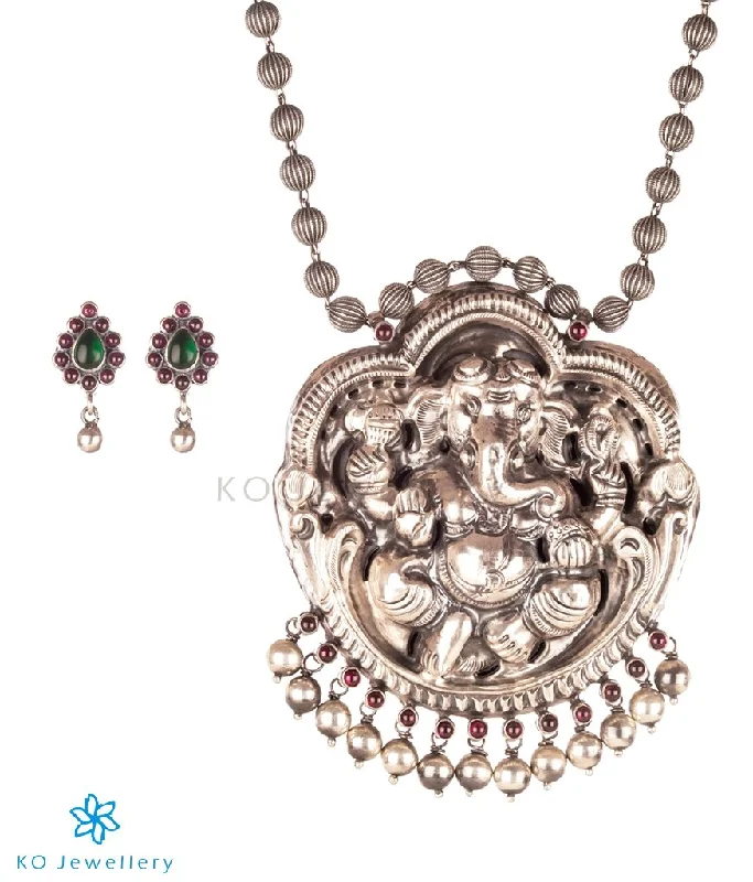 Ladies Necklaces with Crystals-The Bhupati Silver Ganesha Necklace