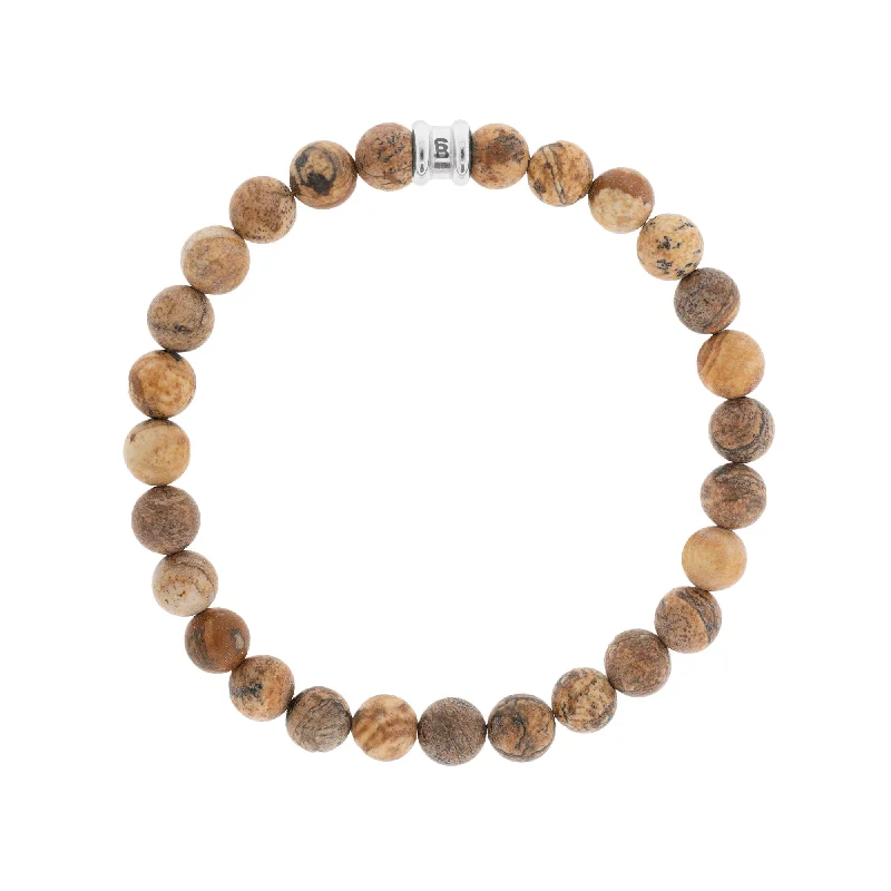 Ladies Bracelets with Beads-Picture Jasper Gemstone Beaded Bracelet