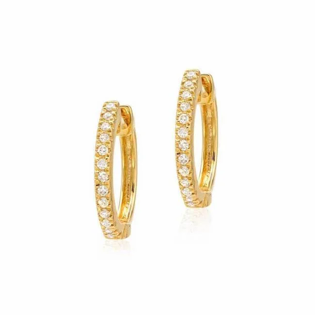 Titanium Earrings -Small Diamond Huggie Earrings in Yellow Gold