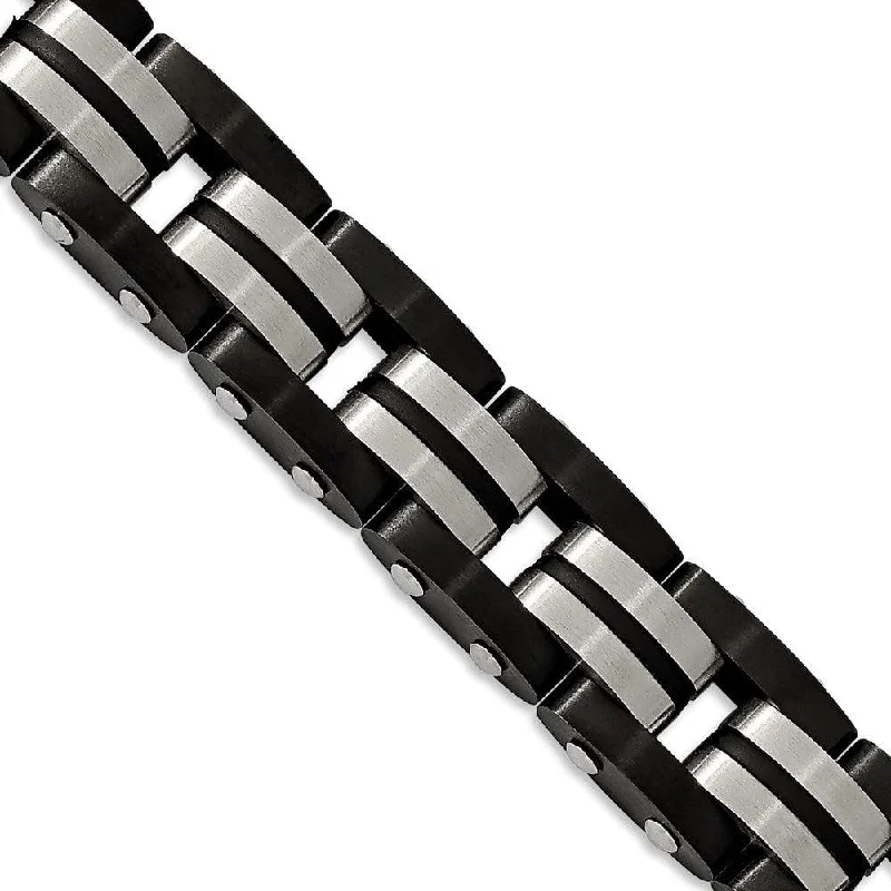 Ladies Bracelets with White Howlite-Stainless Steel Brushed Black IP-plated w/Black Rubber 8.25 in Bracelet