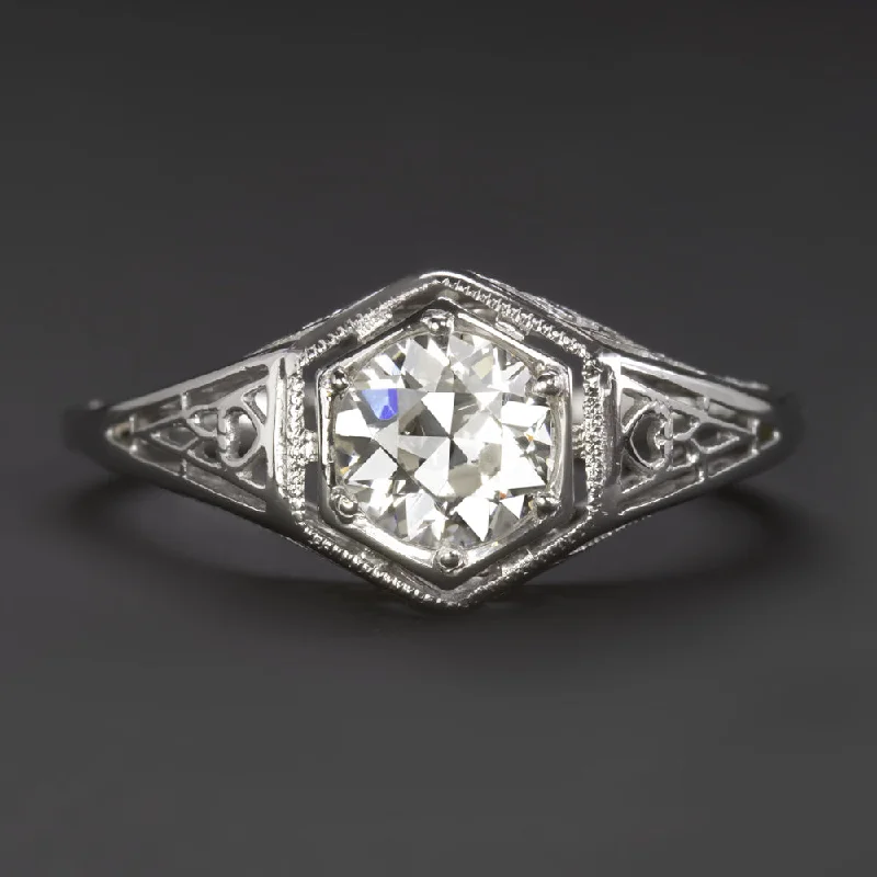 Sun Inspired Engagement Rings -OLD EUROPEAN CUT DIAMOND ENGAGEMENT RING 0.65ct G VS VINTAGE FILIGREE WHITE GOLD