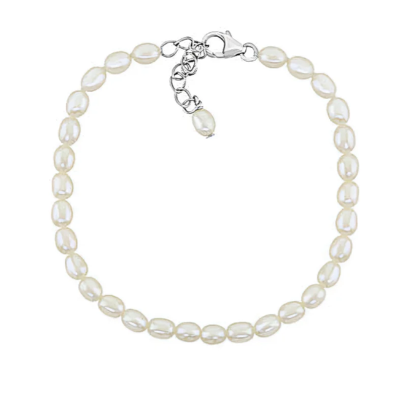 Ladies Bracelets Timeless Appeal-Sterling Silver Rice Pearl Bracelet