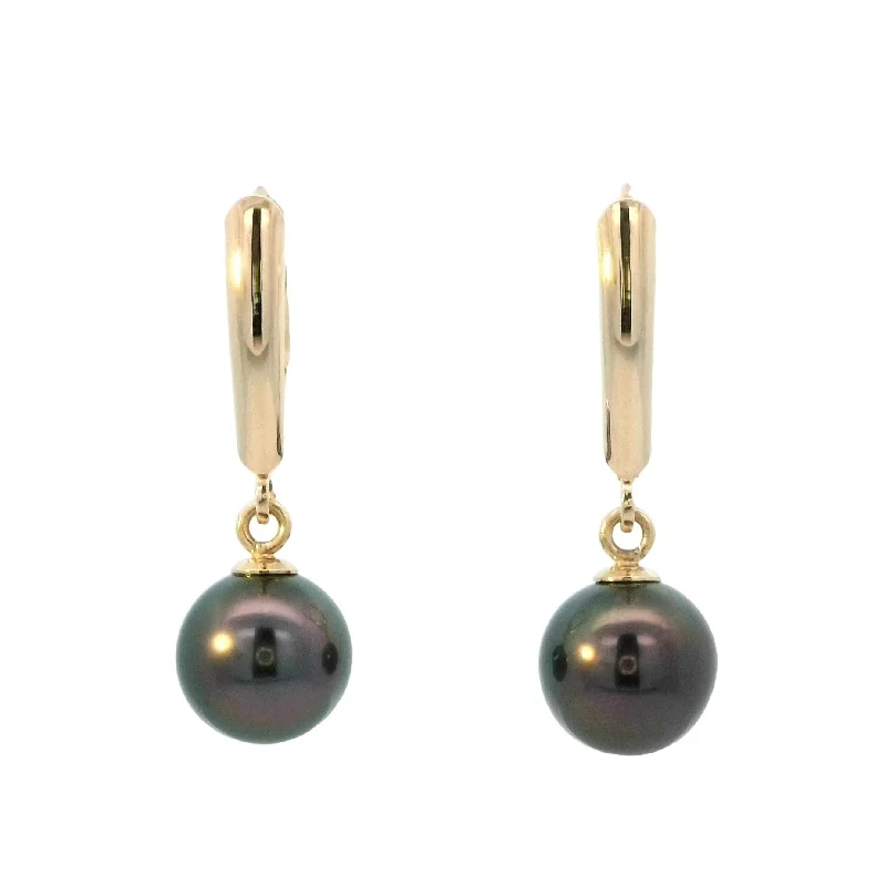 Acrylic Earrings -Tahitian Pearl Leverback Dangle Earrings in Yellow Gold