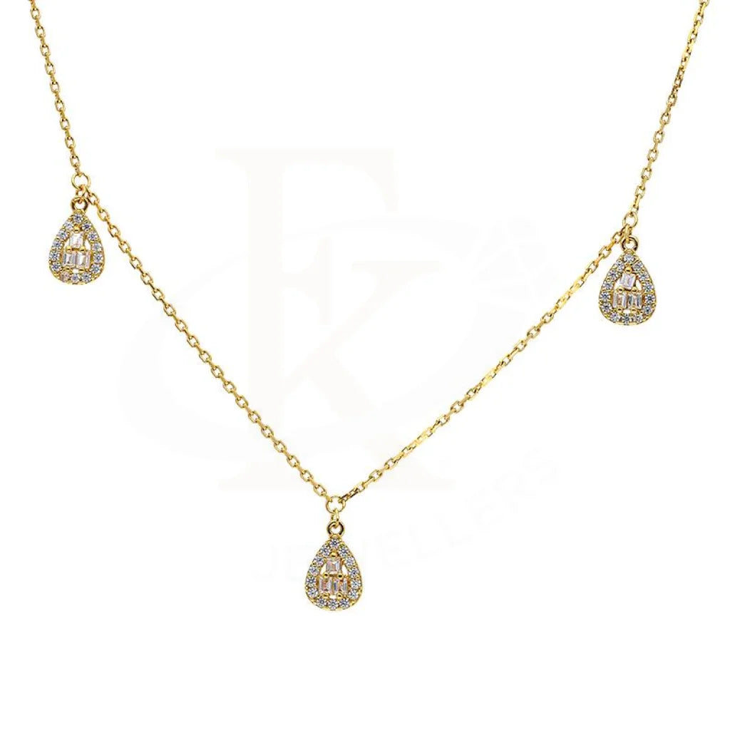 Ladies Necklaces Layered Design-Sterling Silver 925 Gold Plated Pear Shaped Necklace - FKJNKLSL2904