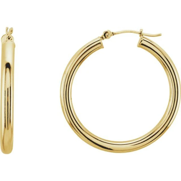 Brushed Earrings -14K Yellow 30 mm Tube Hoop Earrings