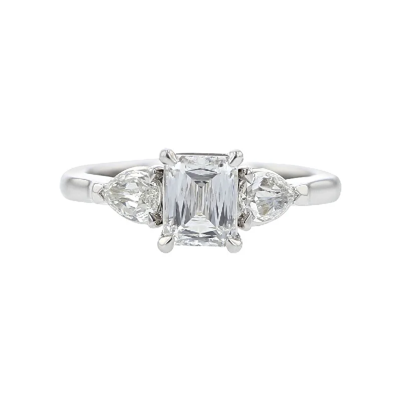 Claddagh Style Engagement Rings -Crisscut Emerald-cut 3-Stone Engagement Ring