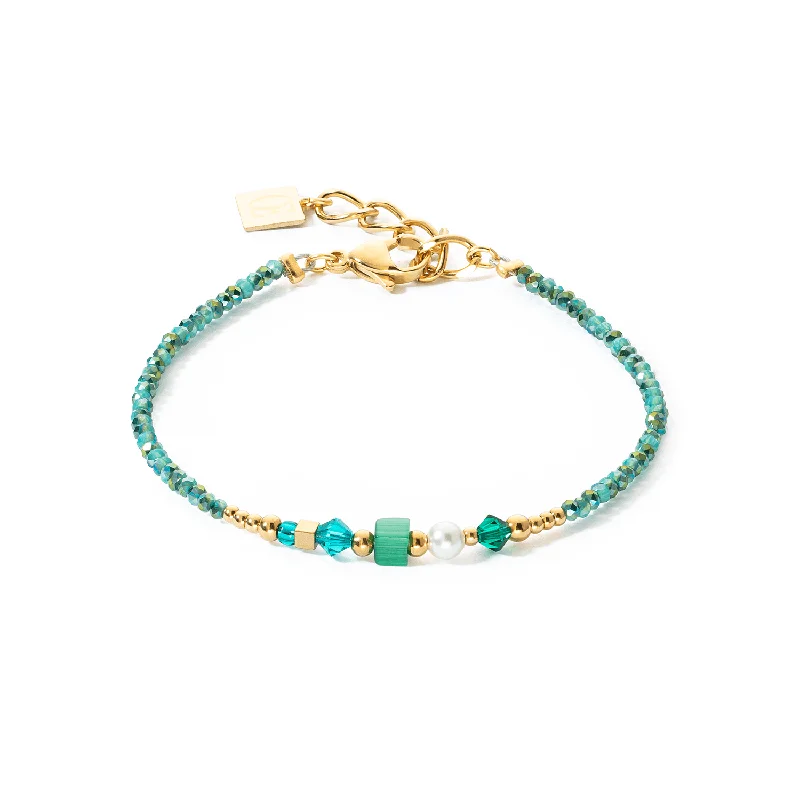 Ladies Bracelets with Yellow Heliodor-Coeur De Lion Square Stripes Gold and Green Bracelet