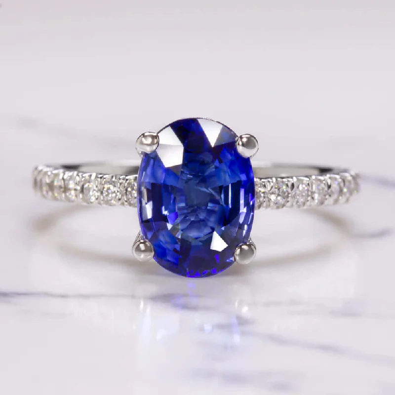 Energy Stone Engagement Rings -3 CARAT OVAL SHAPE SAPPHIRE DIAMOND RING PLATINUM ENGAGEMENT COCKTAIL PAVE BAND