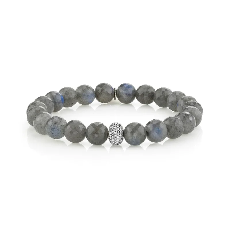 Ladies Bracelets with Blue Pectolite-Labradorite Bracelet with Diamond Donut - 8mm B0001458