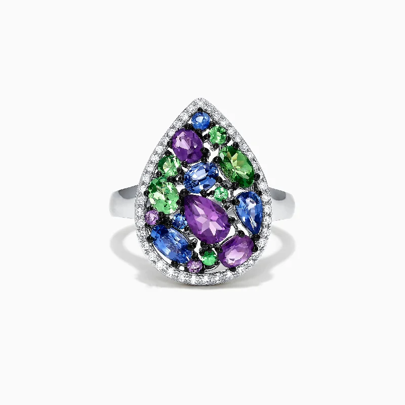 Chunky Rings -Watercolors 14K White Gold Multi Gemstone and Diamond Ring, 2.45 TCW