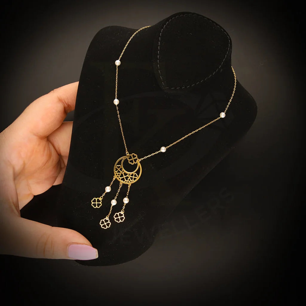 Ladies Necklaces with Richterite-Gold Moon with Hanging Flowers Necklace 21KT - FKJNKL21KM5400