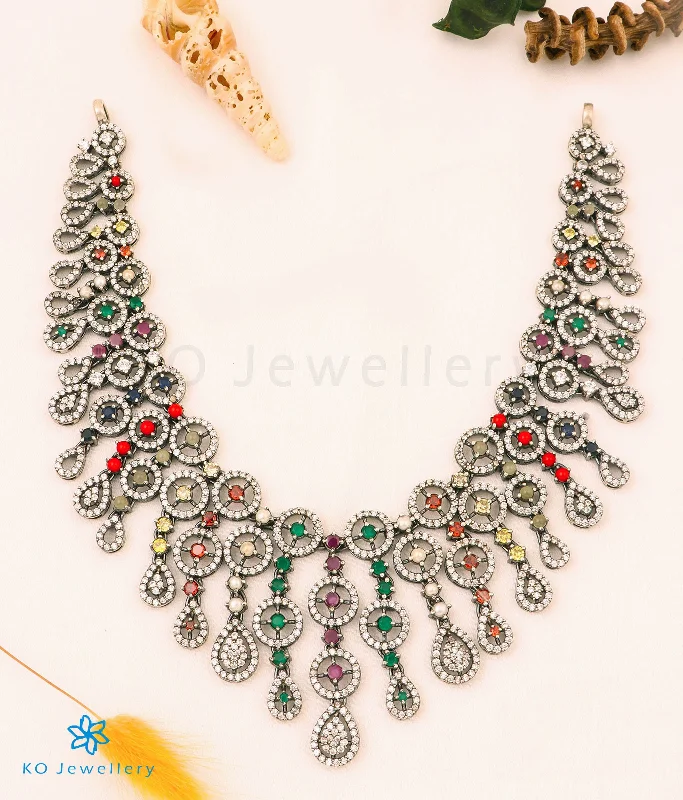 Ladies Necklaces Gold Plated-The Divisha Silver Navratna Necklace