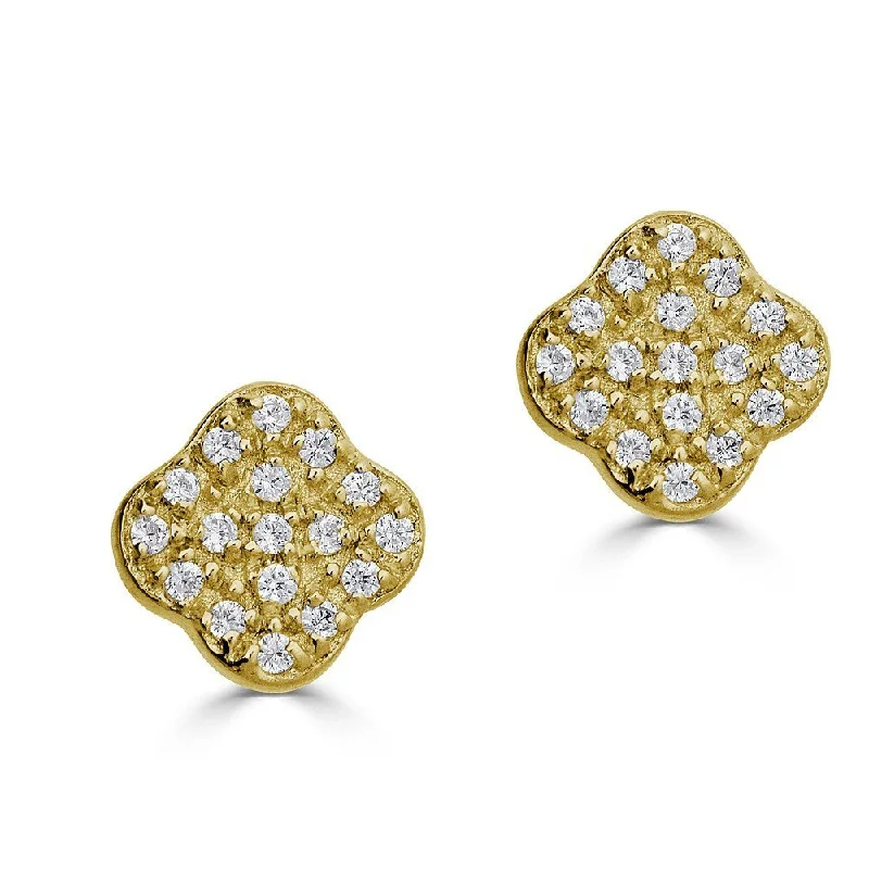 New Year Earrings -14KT GOLD 0.10 CTW DIAMOND CLOVER STUD EARRINGS