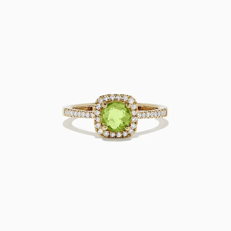 Painted Rings -14K Yellow Gold Peridot and Diamond Ring, 1.07 TCW