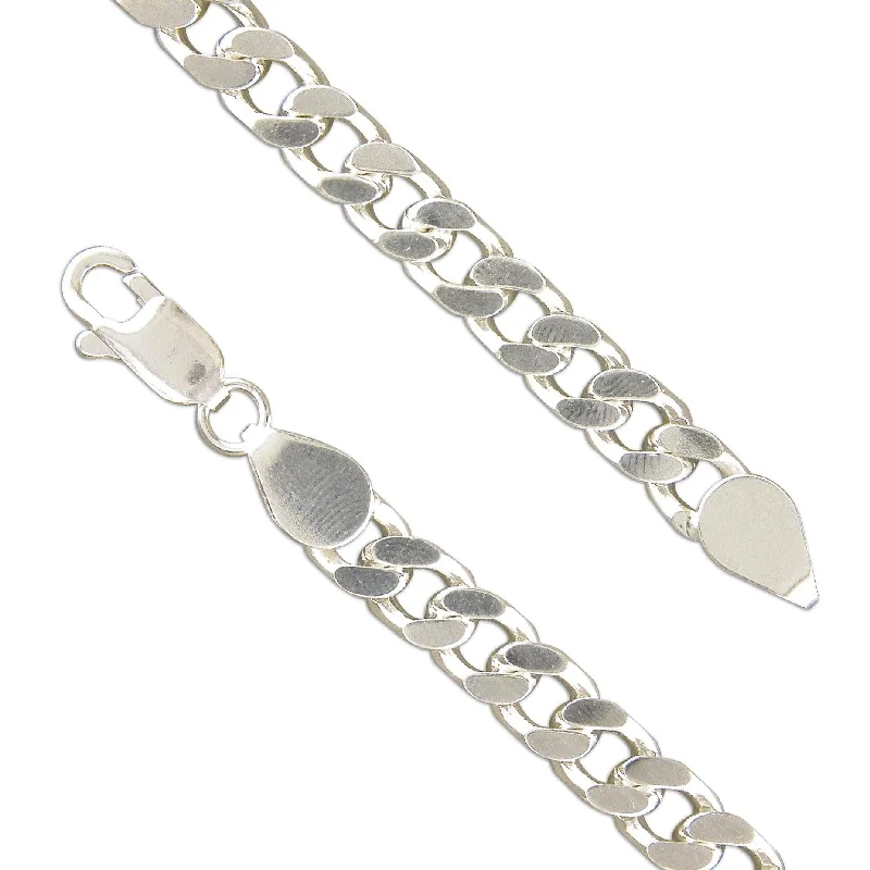 Ladies Bracelets Tribal Patterns-23cm Sterling Silver Flat Curb Bracelet