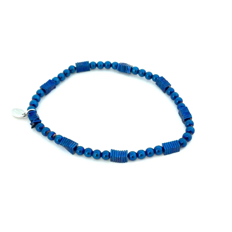 Ladies Bracelets with Striped Agate-Babette Wasserman Cubic Blue Hematite Bracelet