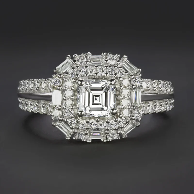 Antique Style Engagement Rings -1.75ct ASSCHER CUT DIAMOND RING GIA CERTIFIED E VS1 ASSCHER CUT HALO ENGAGEMENT