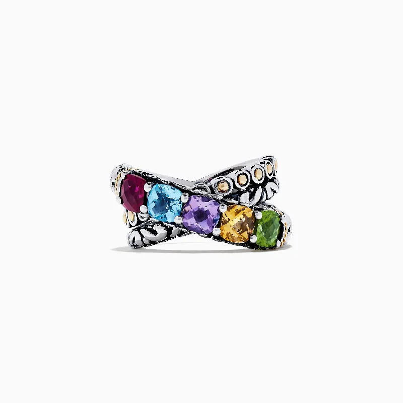 Silver Rings -925 Sterling Silver & 18K Gold Multi Gemstone Ring, 4.00 TCW