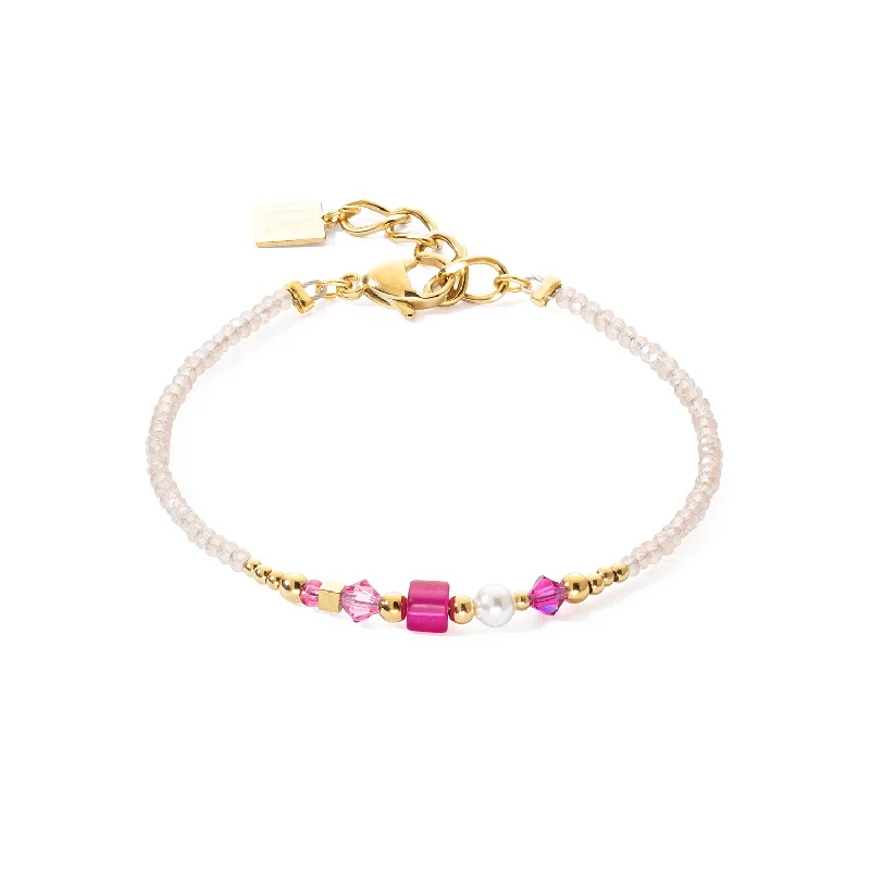 Ladies Bracelets with Green Idocrase-Coeur De Lion Square Stripes Gold and Magenta Bracelet