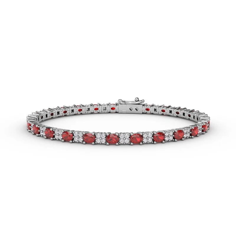 Ladies Bracelets with Pink Coral-Alternating Ruby and Diamond Bracelet B1489R