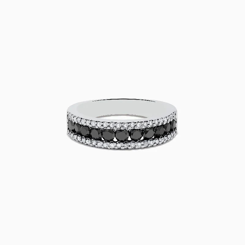 Punk Rings -14K White Gold Black and White Diamond Ring, 0.89 TCW