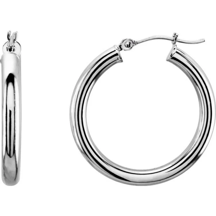 Long Drop Earrings -14K White 25 mm Tube Hoop Earrings