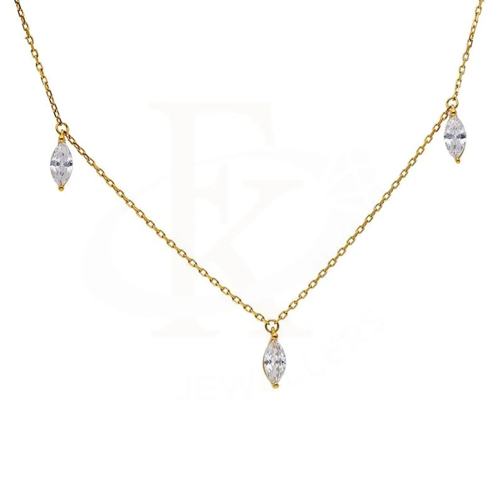 Ladies Necklaces for Explorers-Sterling Silver 925 Gold Plated Marquise Shaped Solitaires Necklace - FKJNKLSL2918