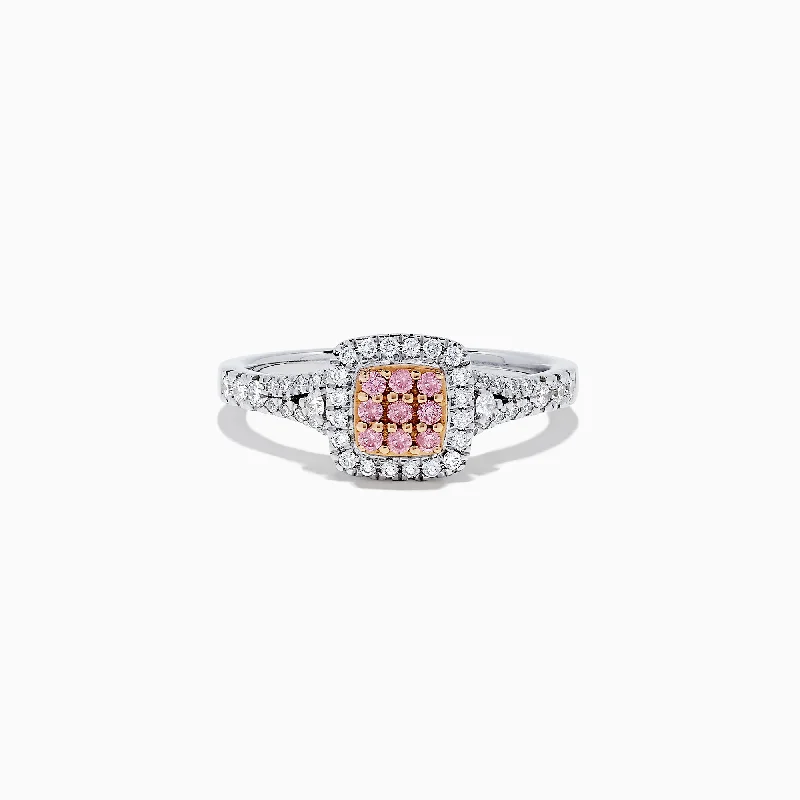 Inspirational Rings -18K Two Tone Gold Pink and White Diamond Ring 0.37 TCW