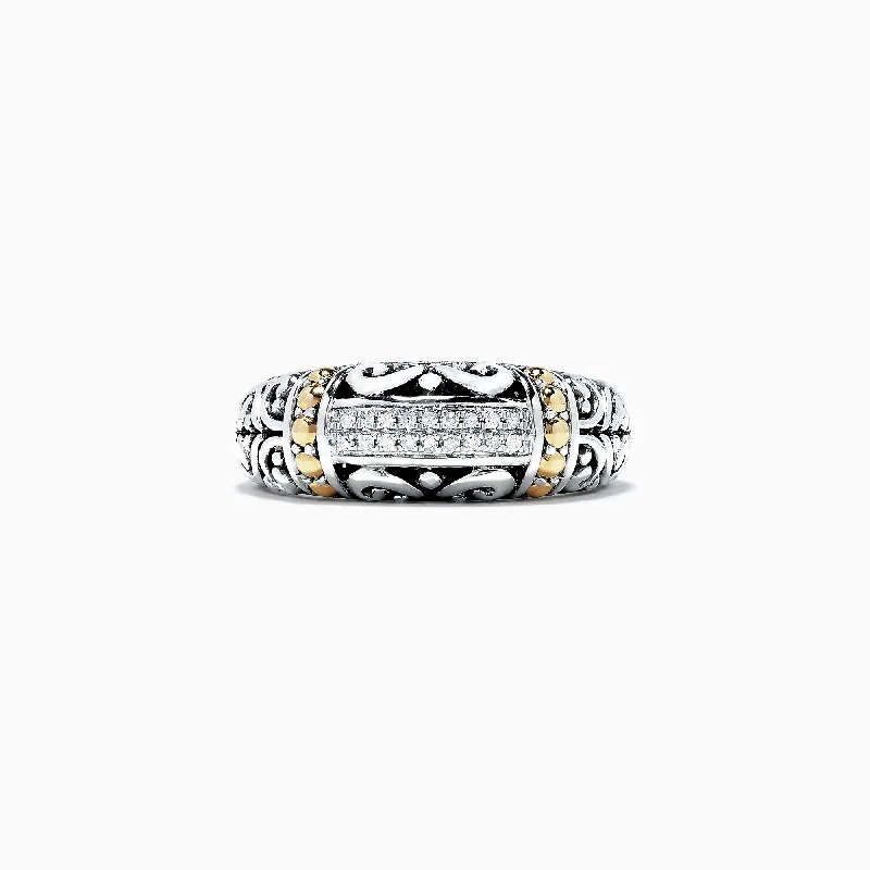 Boho Rings -925 Classic Silver & Gold Diamond Ring, .07 TCW