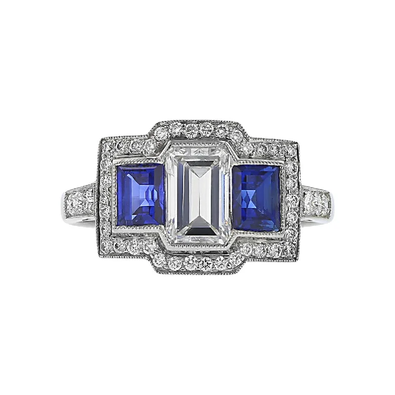 Chunky Design Engagement Rings -Platinum Diamond and Sapphire Engagement Ring