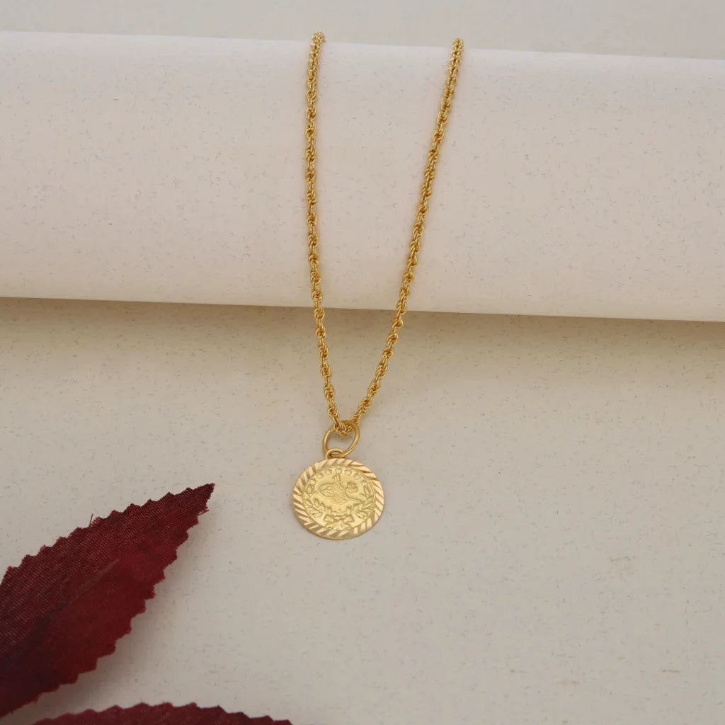 Ladies Necklaces with Sugilite-Gold Necklace (Chain with Gold Round Shaped Pendant) 21KT- FKJNKL21K7700