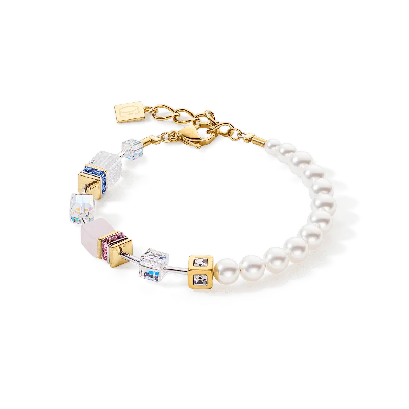 Ladies Bracelets with Orange Wulfenite-Coeur De Lion Pastel GeoCUBE® and Precious Pearls Fusion Bracelet