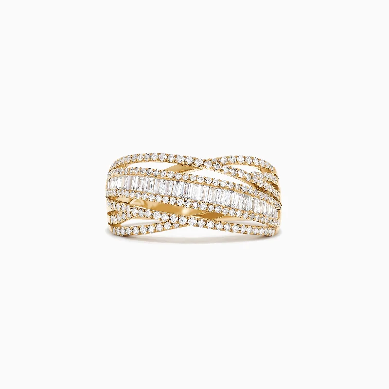 Horse Rings -D'Oro 14K Yellow Gold Diamond Crossover Ring, 0.98 TCW