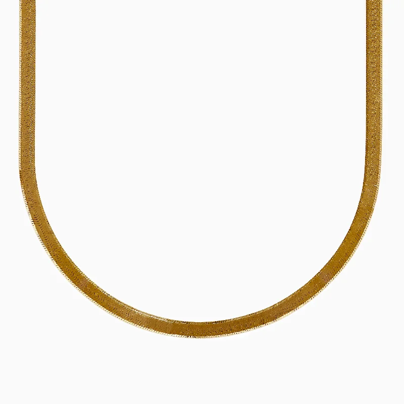 Energy Rings -14K Yellow Gold Textured Herringbone Chain Necklace 17"