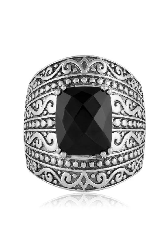 Sterling Silver Rings -925 Sterling Silver Onyx Ring, 3.90 TCW