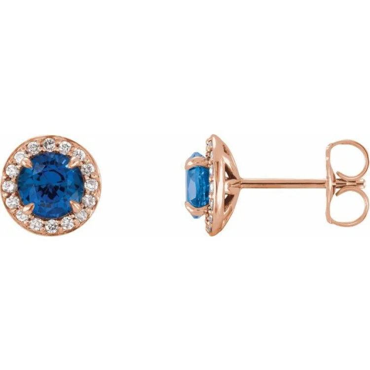 Dreamy Earrings -14K Rose 5 mm Natural Blue Sapphire & 1/8 CTW Natural Diamond Earrings