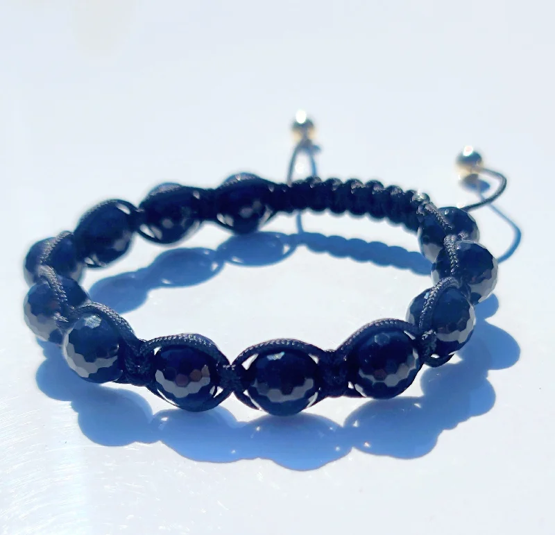 Ladies Bracelets Drop Shape-Onyx Macrame 14kt Gold Bracelet