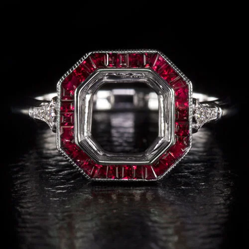 Futuristic Design Engagement Rings -VINTAGE STYLE RUBY DIAMOND ENGAGEMENT RING SETTING CUT RADIANT 7.5MM ART DECO