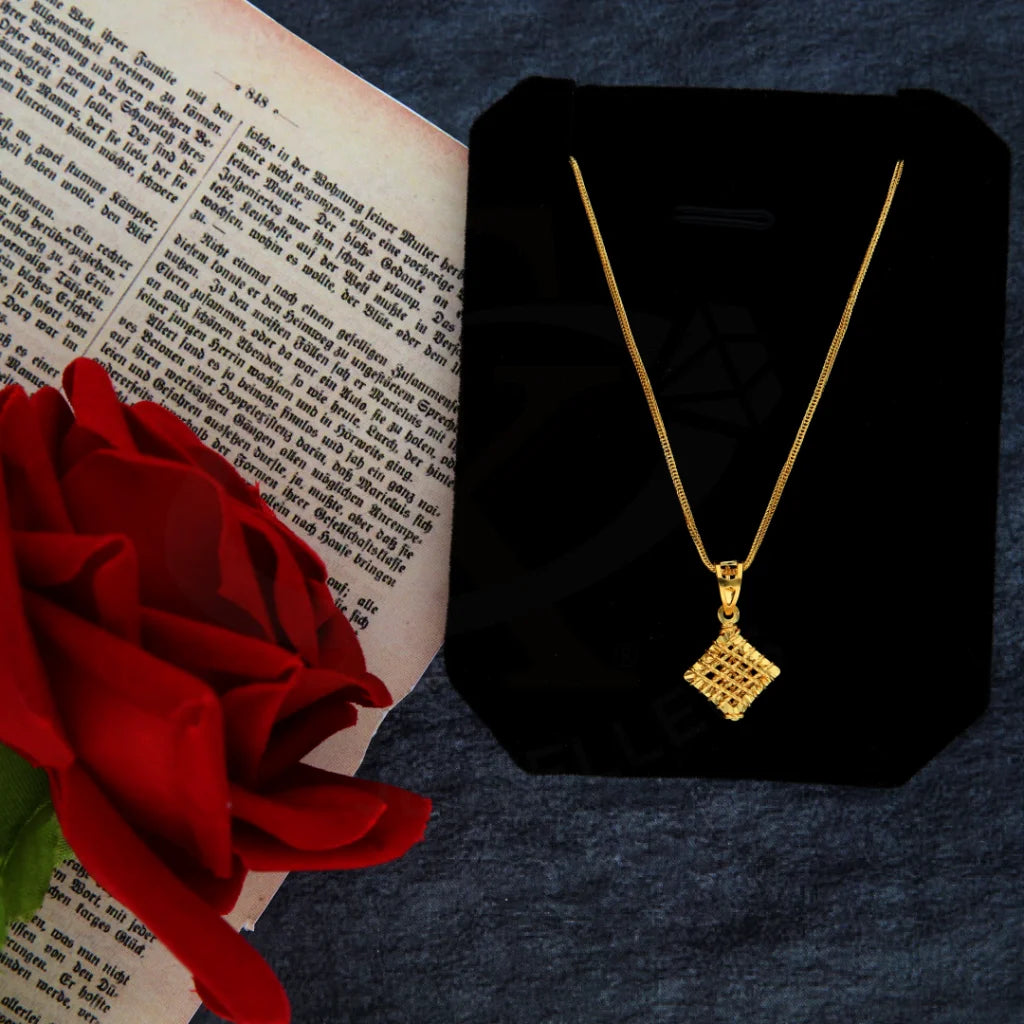 Ladies Necklaces Flame Charm-Gold Necklace (Chain with Kuber Box Pendant) 21KT - FKJNKL21KM8425