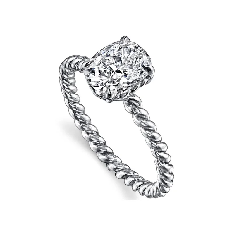 Elephant Symbol Engagement Rings -Platinum Cushion Diamond Twist Engagement Ring