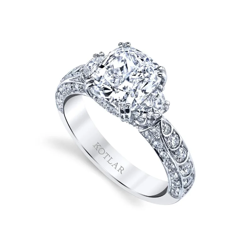 Celestial Design Engagement Rings -Platinum Scallop Cushion Diamond Engagement Ring