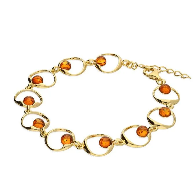 Ladies Bracelets for Close Friends-Gold Amber Bead Bracelet