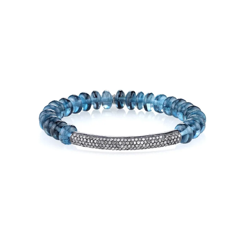 Ladies Bracelets with Blue Shattuckite-London Blue Topaz Bracelet With Diamond Bar  B0001956