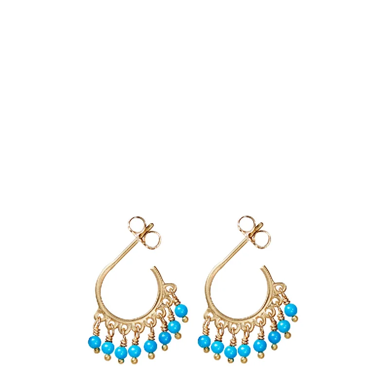 Energy Earrings -10K Gold Small Fine Turquoise Beaded Hoop Earrings