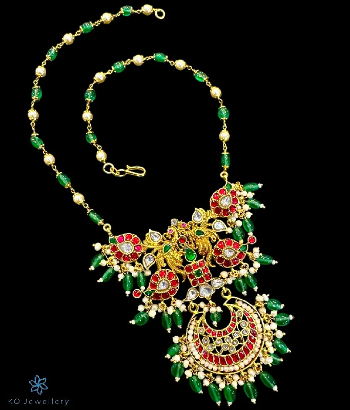 Ladies Necklaces with Beryl-The Saanvi Silver Kundan  Necklace