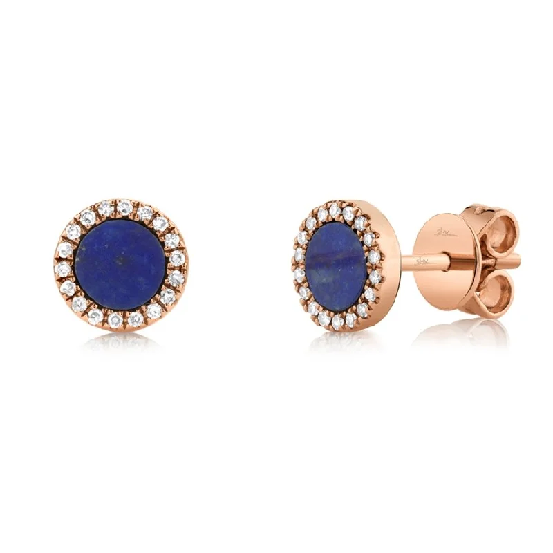 Mountain Earrings -14KT Gold .51 CT Lapis & .08 CTW Diamond Halo Earrings