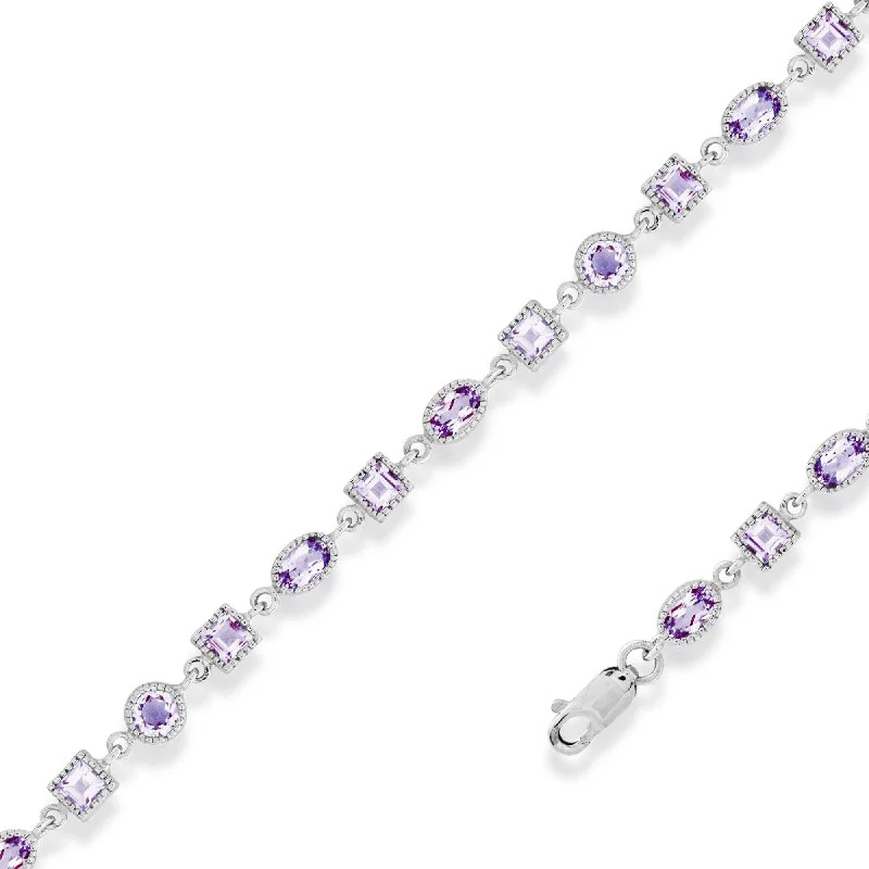 Ladies Bracelets with Purple Taaffeite-Classic Women's Bracelet - Sterling Silver Oval and Square Amethyst Gem | T-5268